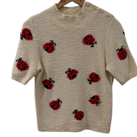 Anthropologie Maeve Ladybug Short Puff Sleeve Sweater - Picture 5 of 8